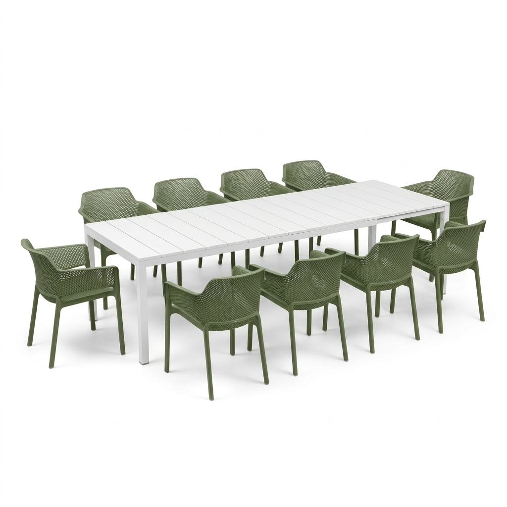 Nardi Rio Resin Extension Bianco (White) Table & Net Agave (Green) Chair 7, 9 or 11 piece Dining Setting