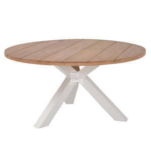 Beauville Round Teak Table - White - Outdoor Table - DYS Outdoor