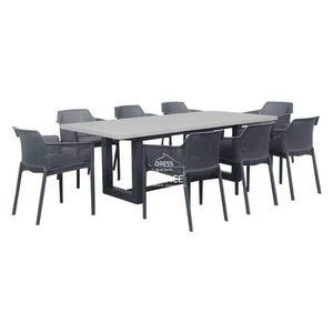 Leon Concrete - Nardi Net Chair 9 Piece Set - Outdoor Dining Set - DYS Outdoor