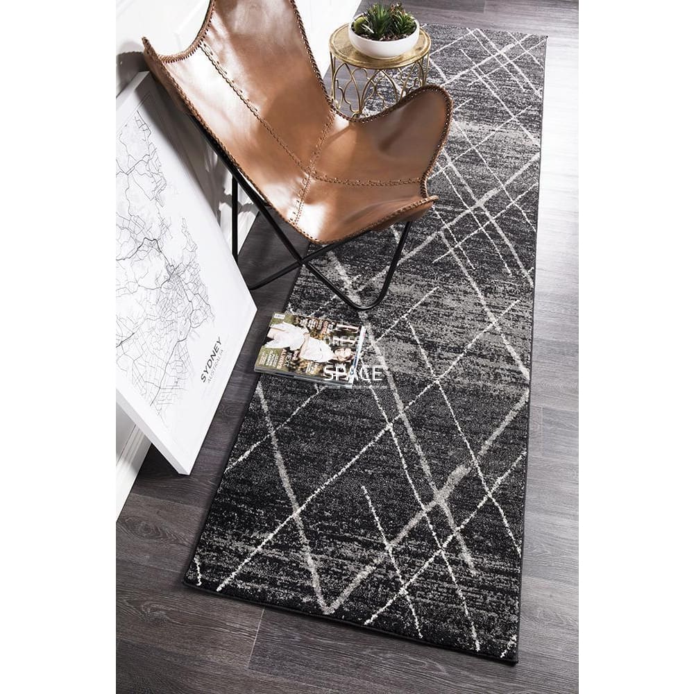 Oasis Noah Charcoal Contemporary Runner Rug - Indoor Hallway Runner - Rug Culture
